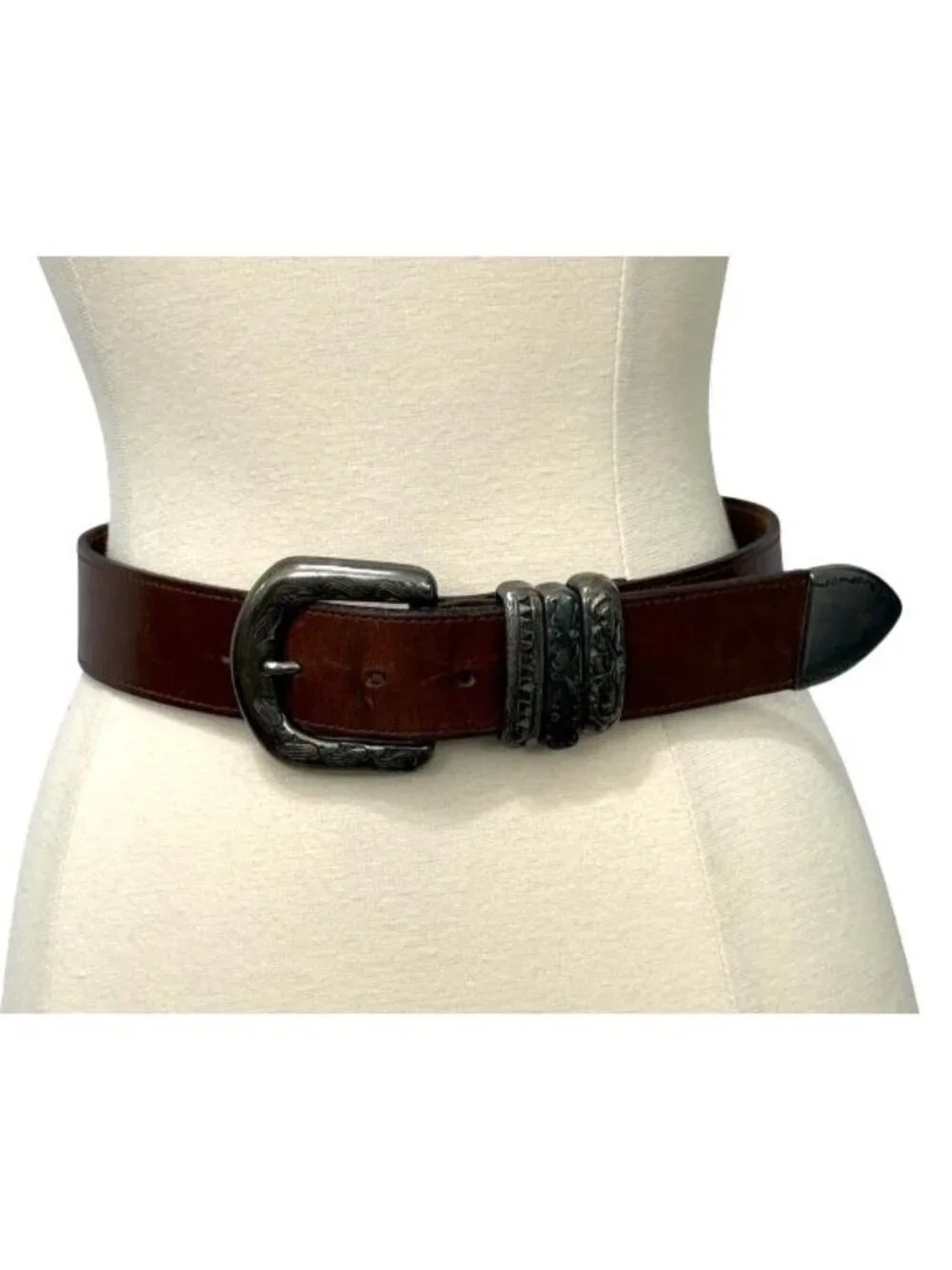 Streets Ahead Womens Statement Belt Brown Leather Silver-Tone Buckle Boho Size S